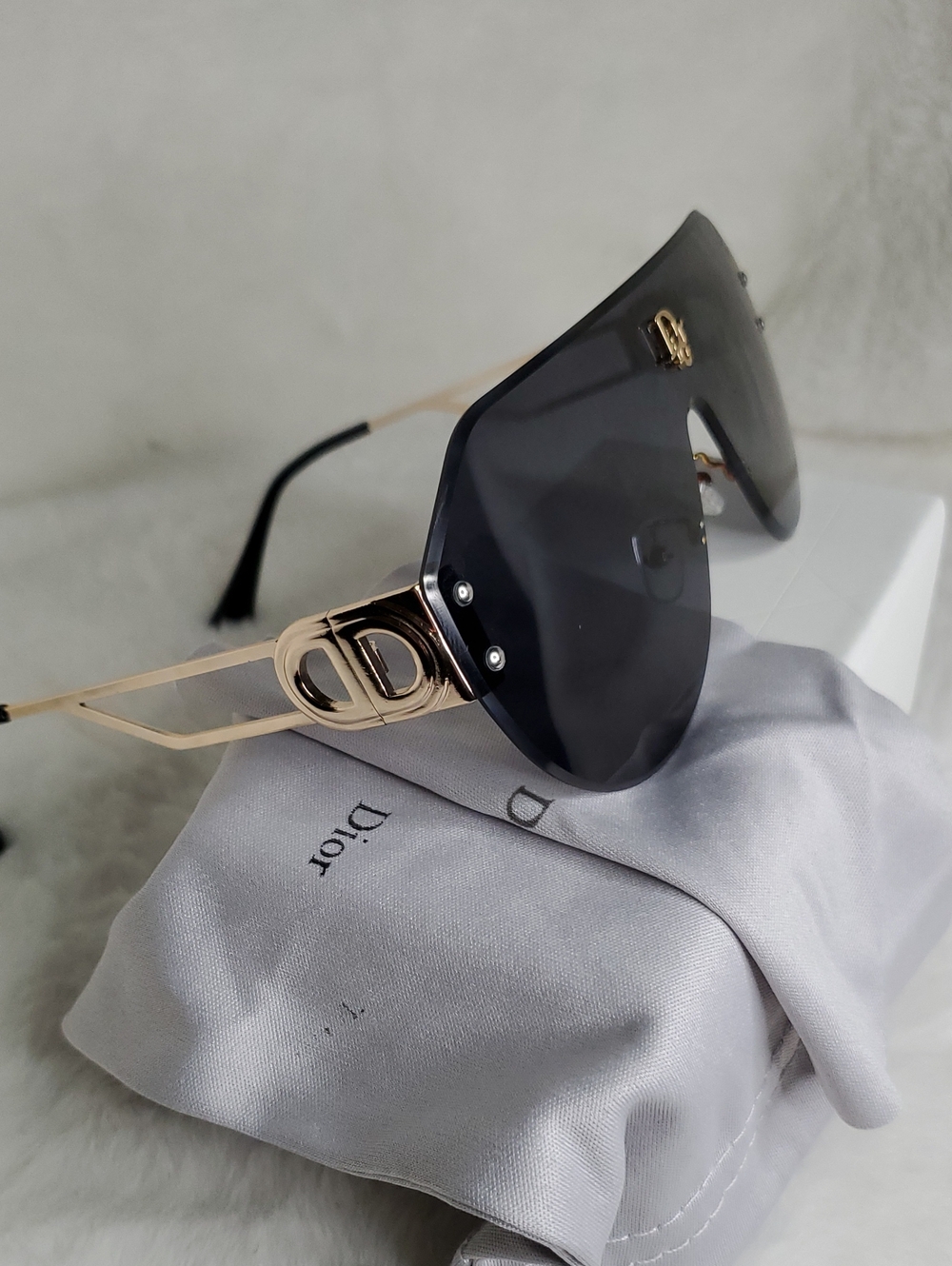 Fashion Dr Gold Metal Shield Sunglasses with Dark Gray Lenses